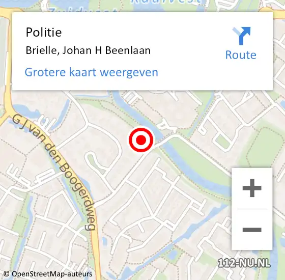 Locatie op kaart van de 112 melding: Politie Brielle, Johan H Beenlaan op 21 november 2022 12:42