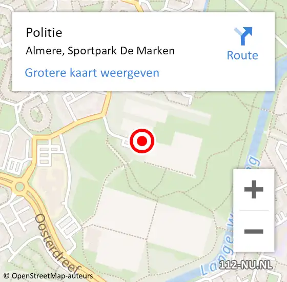 Locatie op kaart van de 112 melding: Politie Almere, Sportpark De Marken op 21 november 2022 12:53