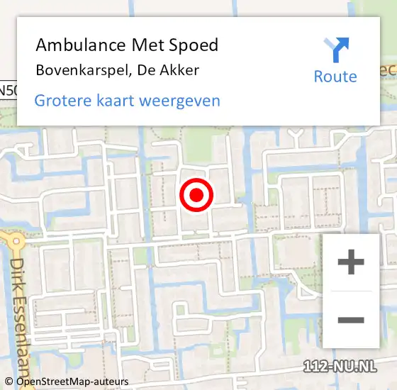 Locatie op kaart van de 112 melding: Ambulance Met Spoed Naar Bovenkarspel, De Akker op 21 november 2022 13:03