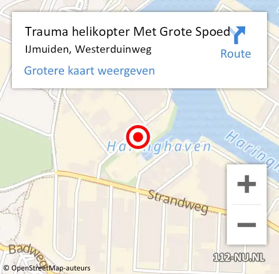 Locatie op kaart van de 112 melding: Trauma helikopter Met Grote Spoed Naar IJmuiden, Westerduinweg op 21 november 2022 13:05