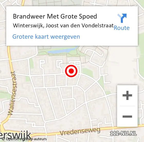 Locatie op kaart van de 112 melding: Brandweer Met Grote Spoed Naar Winterswijk, Joost van den Vondelstraat op 21 november 2022 13:13