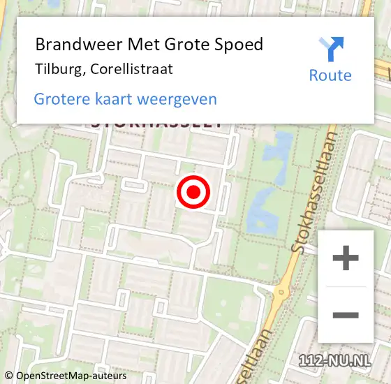 Locatie op kaart van de 112 melding: Brandweer Met Grote Spoed Naar Tilburg, Corellistraat op 21 november 2022 13:14