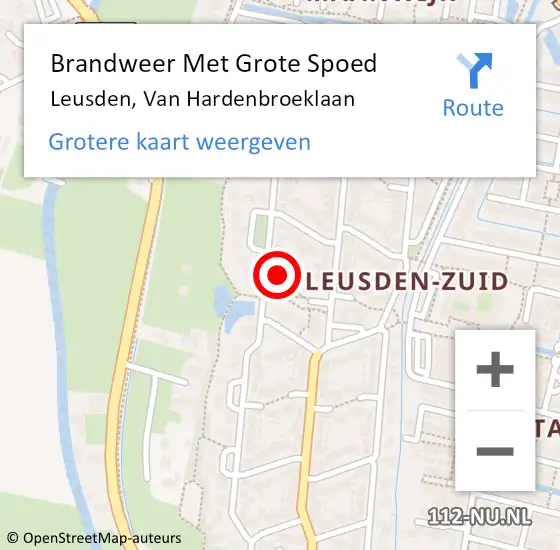 Locatie op kaart van de 112 melding: Brandweer Met Grote Spoed Naar Leusden, Van Hardenbroeklaan op 21 november 2022 13:20