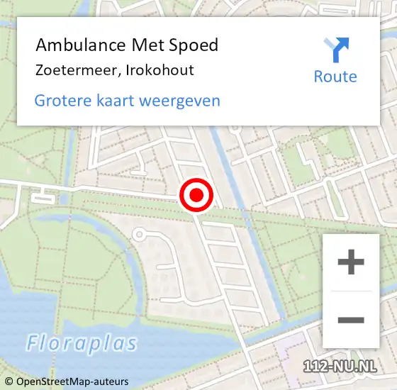 Locatie op kaart van de 112 melding: Ambulance Met Spoed Naar Zoetermeer, Irokohout op 21 november 2022 13:36