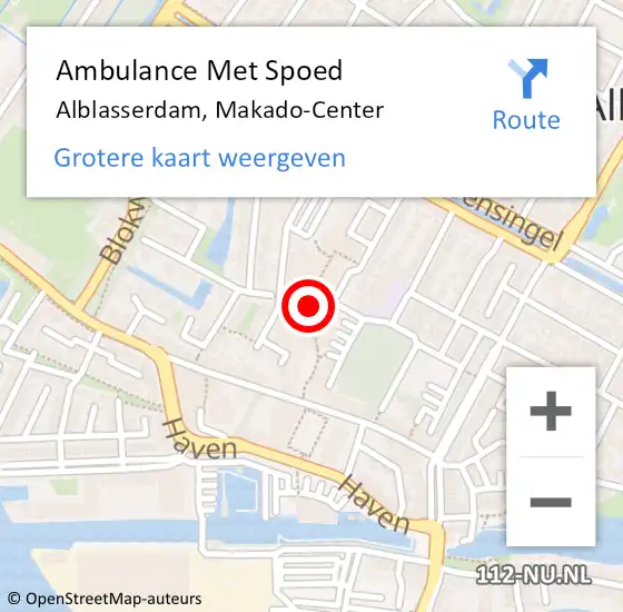 Locatie op kaart van de 112 melding: Ambulance Met Spoed Naar Alblasserdam, Makado-Center op 21 november 2022 13:50