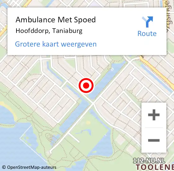 Locatie op kaart van de 112 melding: Ambulance Met Spoed Naar Hoofddorp, Taniaburg op 21 november 2022 13:55