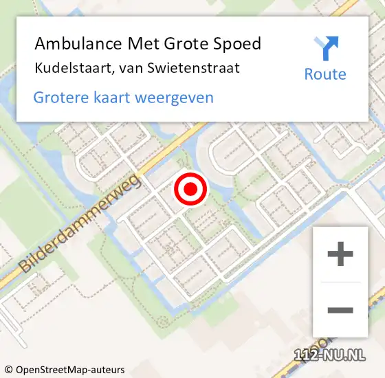 Locatie op kaart van de 112 melding: Ambulance Met Grote Spoed Naar Kudelstaart, van Swietenstraat op 21 november 2022 14:03