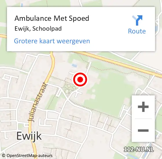 Locatie op kaart van de 112 melding: Ambulance Met Spoed Naar Ewijk, Schoolpad op 21 november 2022 14:18