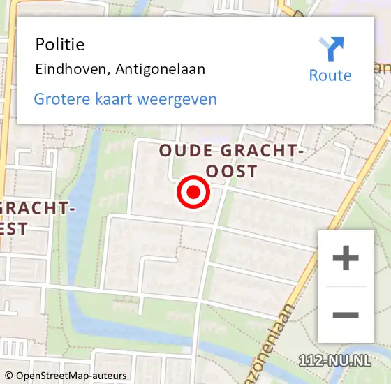 Locatie op kaart van de 112 melding: Politie Eindhoven, Antigonelaan op 21 november 2022 14:33