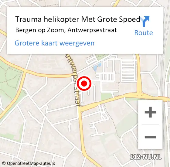 Locatie op kaart van de 112 melding: Trauma helikopter Met Grote Spoed Naar Bergen op Zoom, Antwerpsestraat op 21 november 2022 14:43