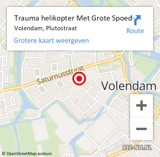 Locatie op kaart van de 112 melding: Trauma helikopter Met Grote Spoed Naar Volendam, Plutostraat op 21 november 2022 15:21