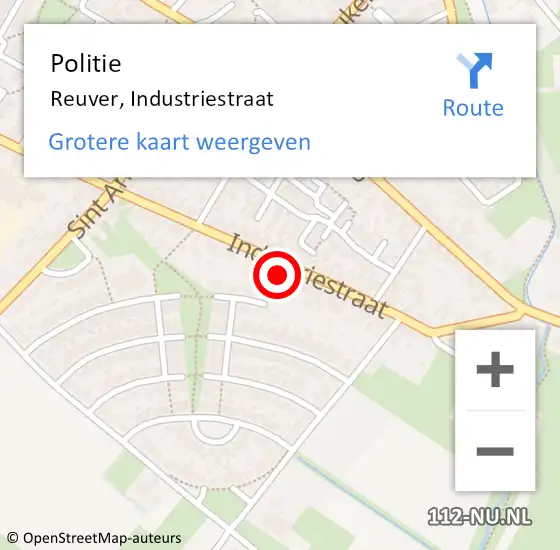 Locatie op kaart van de 112 melding: Politie Reuver, Industriestraat op 21 november 2022 15:29