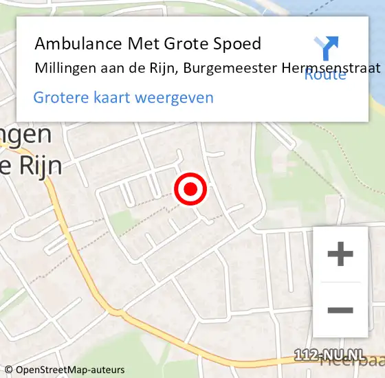 Locatie op kaart van de 112 melding: Ambulance Met Grote Spoed Naar Millingen aan de Rijn, Burgemeester Hermsenstraat op 21 november 2022 15:33