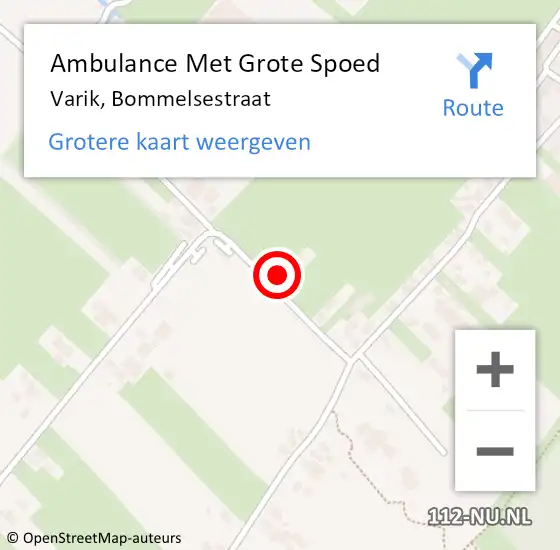 Locatie op kaart van de 112 melding: Ambulance Met Grote Spoed Naar Varik, Bommelsestraat op 21 november 2022 16:02
