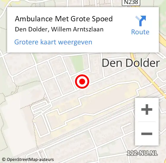 Locatie op kaart van de 112 melding: Ambulance Met Grote Spoed Naar Den Dolder, Willem Arntszlaan op 5 augustus 2014 17:40