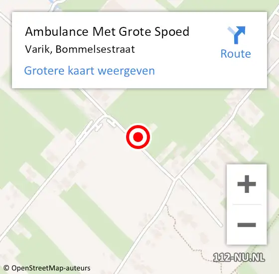 Locatie op kaart van de 112 melding: Ambulance Met Grote Spoed Naar Varik, Bommelsestraat op 21 november 2022 16:10