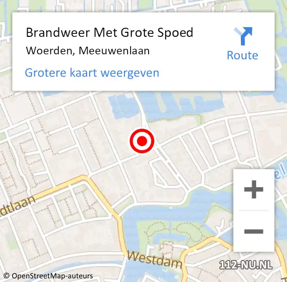 Locatie op kaart van de 112 melding: Brandweer Met Grote Spoed Naar Woerden, Meeuwenlaan op 21 november 2022 16:19