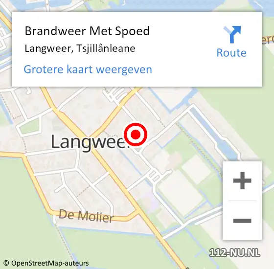 Locatie op kaart van de 112 melding: Brandweer Met Spoed Naar Langweer, Tsjillânleane op 21 november 2022 16:42