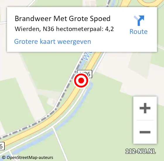 Locatie op kaart van de 112 melding: Brandweer Met Grote Spoed Naar Wierden, N36 hectometerpaal: 4,2 op 21 november 2022 16:48