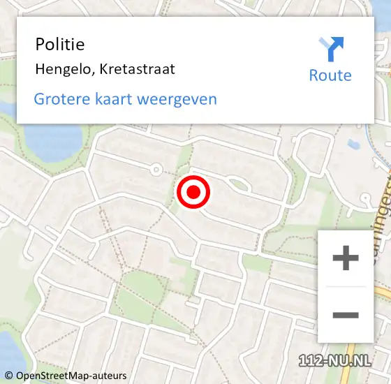 Locatie op kaart van de 112 melding: Politie Hengelo, Kretastraat op 21 november 2022 16:49