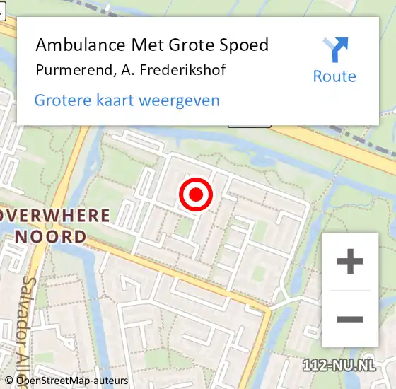 Locatie op kaart van de 112 melding: Ambulance Met Grote Spoed Naar Purmerend, A. Frederikshof op 21 november 2022 16:49