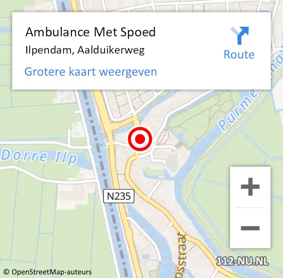 Locatie op kaart van de 112 melding: Ambulance Met Spoed Naar Ilpendam, Aalduikerweg op 21 november 2022 16:55