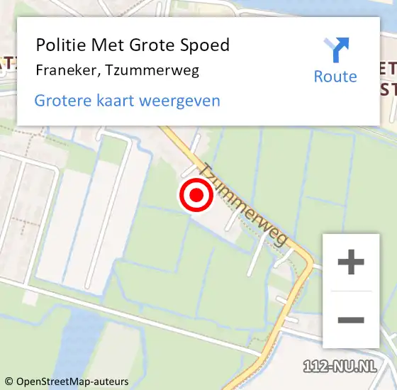 Locatie op kaart van de 112 melding: Politie Met Grote Spoed Naar Franeker, Tzummerweg op 21 november 2022 17:05