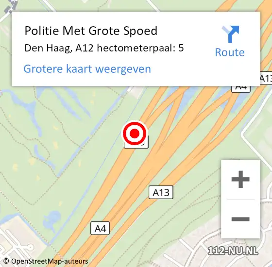 Locatie op kaart van de 112 melding: Politie Met Grote Spoed Naar Pijnacker-Nootdorp, A12 hectometerpaal: 5 op 21 november 2022 17:06