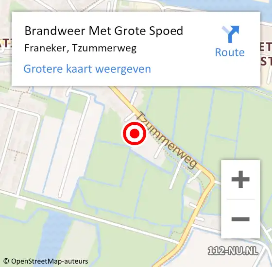 Locatie op kaart van de 112 melding: Brandweer Met Grote Spoed Naar Franeker, Tzummerweg op 21 november 2022 17:08