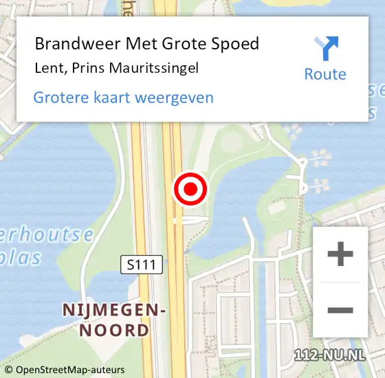 Locatie op kaart van de 112 melding: Brandweer Met Grote Spoed Naar Lent, Prins Mauritssingel op 21 november 2022 17:12
