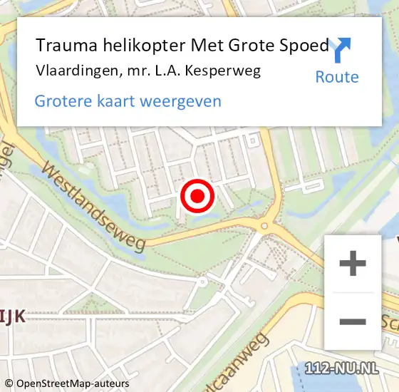 Locatie op kaart van de 112 melding: Trauma helikopter Met Grote Spoed Naar Vlaardingen, mr. L.A. Kesperweg op 21 november 2022 17:16