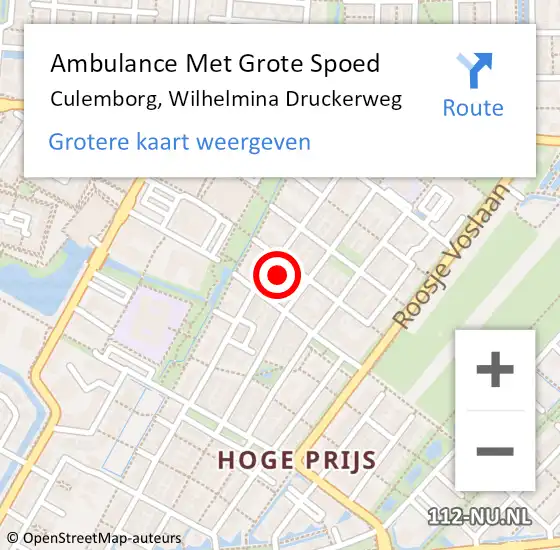 Locatie op kaart van de 112 melding: Ambulance Met Grote Spoed Naar Culemborg, Wilhelmina Druckerweg op 21 november 2022 17:33