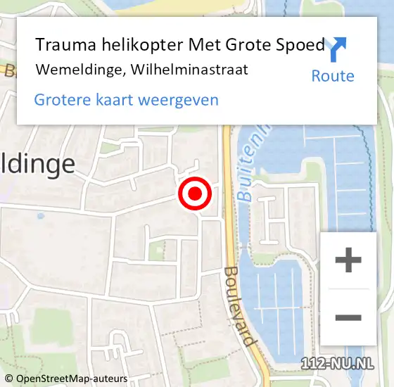 Locatie op kaart van de 112 melding: Trauma helikopter Met Grote Spoed Naar Wemeldinge, Wilhelminastraat op 21 november 2022 17:49