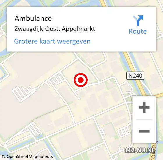 Locatie op kaart van de 112 melding: Ambulance Zwaagdijk-Oost, Appelmarkt op 21 november 2022 18:15