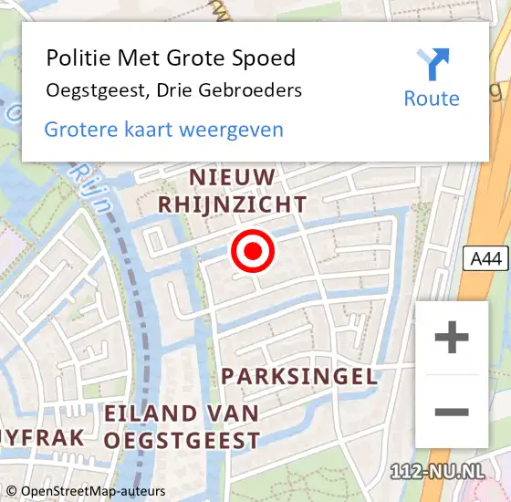 Locatie op kaart van de 112 melding: Politie Met Grote Spoed Naar Oegstgeest, Drie Gebroeders op 21 november 2022 19:23