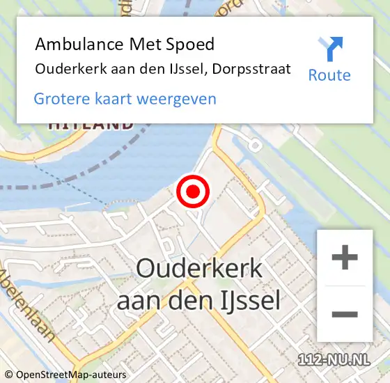 Locatie op kaart van de 112 melding: Ambulance Met Spoed Naar Ouderkerk aan den IJssel, Dorpsstraat op 21 november 2022 19:55