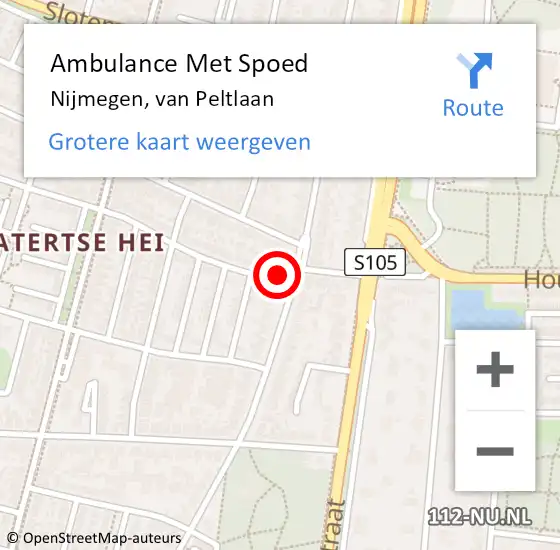 Locatie op kaart van de 112 melding: Ambulance Met Spoed Naar Nijmegen, van Peltlaan op 21 november 2022 20:08