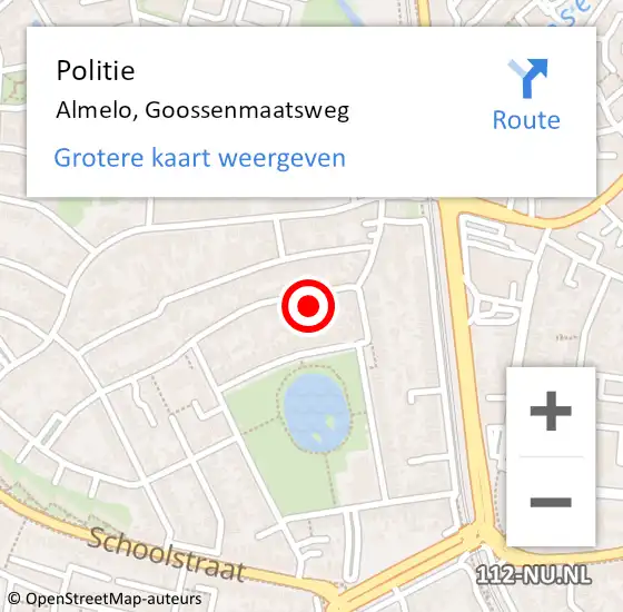 Locatie op kaart van de 112 melding: Politie Almelo, Goossenmaatsweg op 21 november 2022 20:23