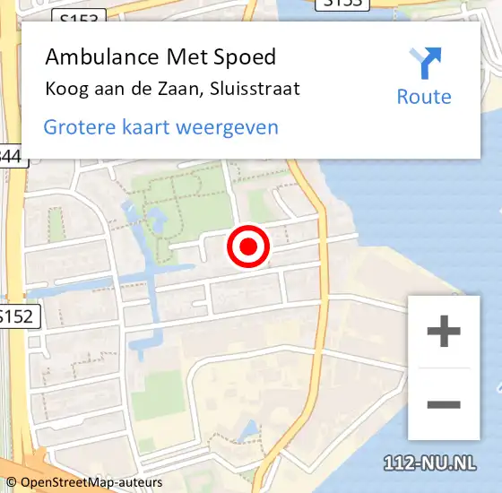 Locatie op kaart van de 112 melding: Ambulance Met Spoed Naar Koog aan de Zaan, Sluisstraat op 21 november 2022 20:30