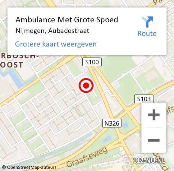 Locatie op kaart van de 112 melding: Ambulance Met Grote Spoed Naar Nijmegen, Aubadestraat op 21 november 2022 20:34