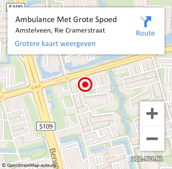 Locatie op kaart van de 112 melding: Ambulance Met Grote Spoed Naar Amstelveen, Rie Cramerstraat op 21 november 2022 20:44