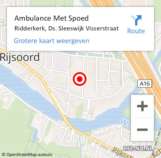 Locatie op kaart van de 112 melding: Ambulance Met Spoed Naar Ridderkerk, Ds. Sleeswijk Visserstraat op 21 november 2022 20:48