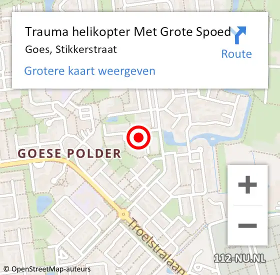 Locatie op kaart van de 112 melding: Trauma helikopter Met Grote Spoed Naar Goes, Stikkerstraat op 21 november 2022 20:53