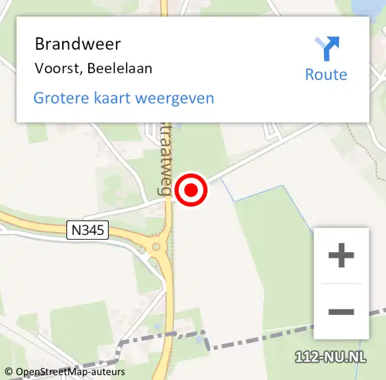 Locatie op kaart van de 112 melding: Brandweer Voorst, Beelelaan op 21 november 2022 21:00