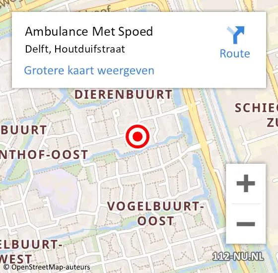 Locatie op kaart van de 112 melding: Ambulance Met Spoed Naar Delft, Houtduifstraat op 21 november 2022 21:15