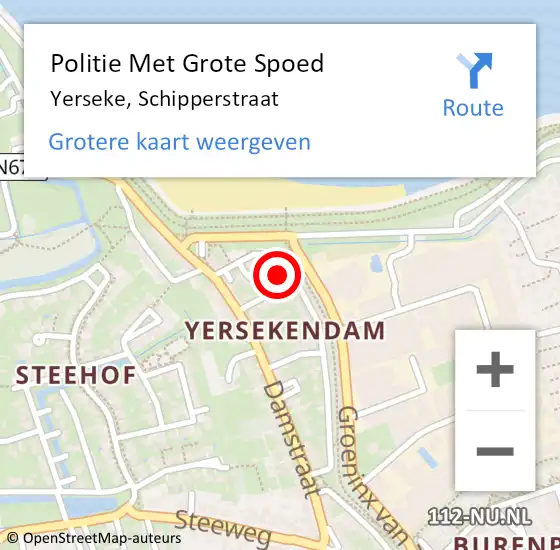 Locatie op kaart van de 112 melding: Politie Met Grote Spoed Naar Yerseke, Schipperstraat op 21 november 2022 21:30