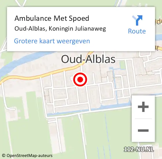 Locatie op kaart van de 112 melding: Ambulance Met Spoed Naar Oud-Alblas, Koningin Julianaweg op 21 november 2022 21:38