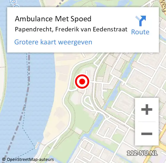 Locatie op kaart van de 112 melding: Ambulance Met Spoed Naar Papendrecht, Frederik van Eedenstraat op 21 november 2022 21:45