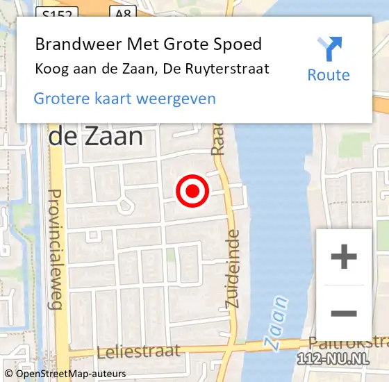 Locatie op kaart van de 112 melding: Brandweer Met Grote Spoed Naar Koog aan de Zaan, De Ruyterstraat op 21 november 2022 21:52