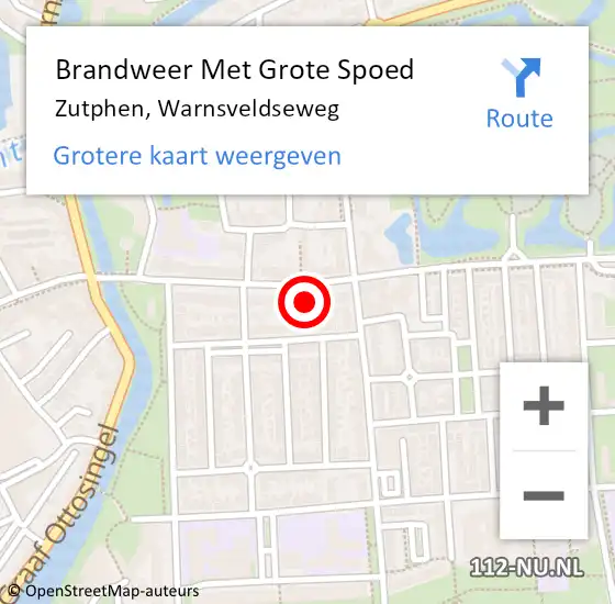 Locatie op kaart van de 112 melding: Brandweer Met Grote Spoed Naar Zutphen, Warnsveldseweg op 21 november 2022 22:12